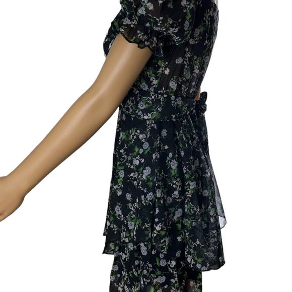 Womens Boho Playsuit Romper Medium M Black Green Floral Off The Shoulder Lined - Picture 3 of 16